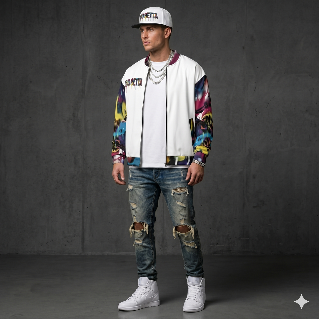 GO GETTA Graffiti Drip Bomber Jacket Unisex